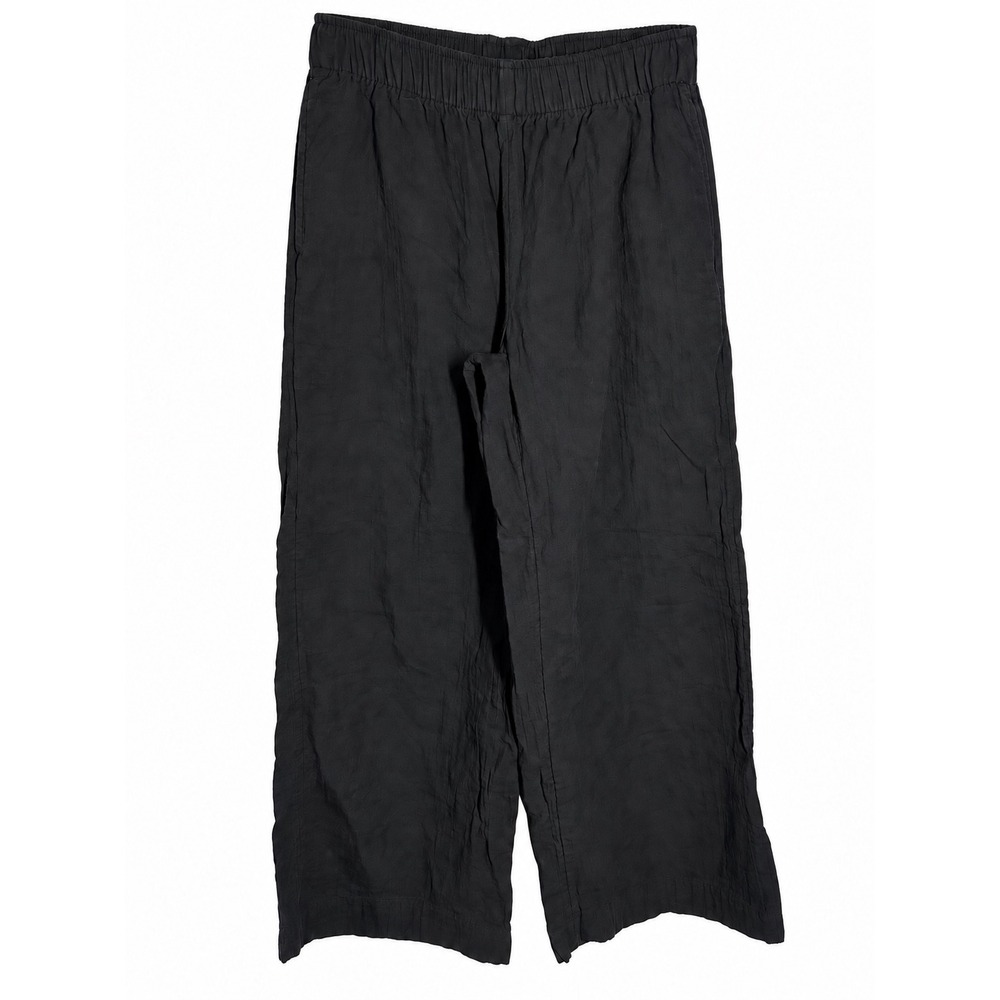 Small Black High Rise Wide Leg Cotton Pants Side Slit Boho Lagenlook